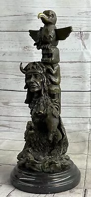 Vintage Solid Bronze Indian Symbol Sun With Feather Bird Sculpture Marble Statue • $174.65