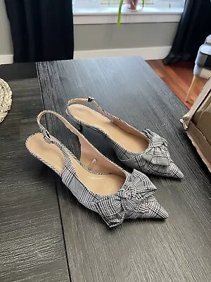 Zara Trafaluc Grey Plaid Low Heel Low Sling Back 41 • $7.02