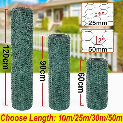 Green PVC Coated Chicken Galvanised Wire Mesh Fence Rabbit Aviary Garden Netting • £23.59