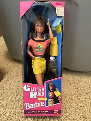 **NIB** Barbie Glitter Hair Brunette Doll 1993 • $10