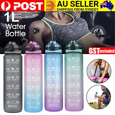 1L Water Bottle Motivational Drink Flask With Time Markings BPA Free Sport Gym • $15.22