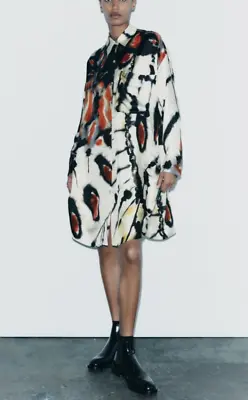 ZARA Printed 100% Mulberry Silk Tunic Shirt Dress M Chest 52  RRP £169 Stunning! • £69.99