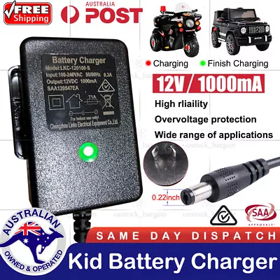 12V 1000mA Battery Charger Power Adaptor SAA For Kids Electric Ride On Cars Toys • $16.75