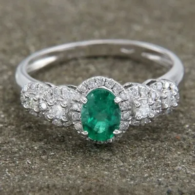 £1495 • Buy 18 K Ct Solid Real White GOLD Natural Genuine EMERALD And DIAMOND Halo Ring 