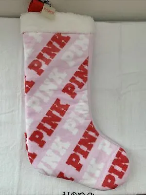 Victorias Secret New Pink Christmas Holiday Terry Stocking White Pink Red 🌺 • $12.99