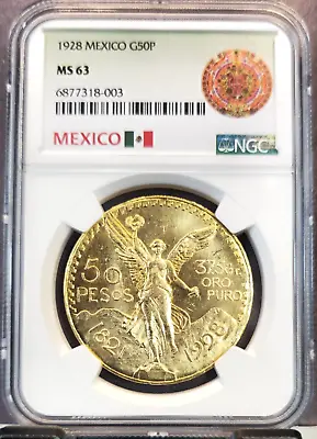 1928 Mexico Gold 50 Pesos Winged Liberty Ngc Ms 63 Scarce Low Mintage Beauty • $3199.95