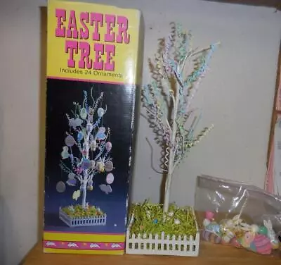 Vintage 18  Easter Tree Picket Fence Garden With 24 Hand Painted Ornaments • $12.99