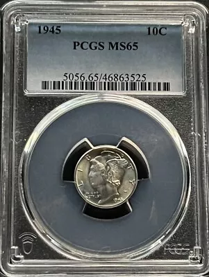 1945 10C MS 65 Silver Mercury Dime PCGS Blue Label • $37.50