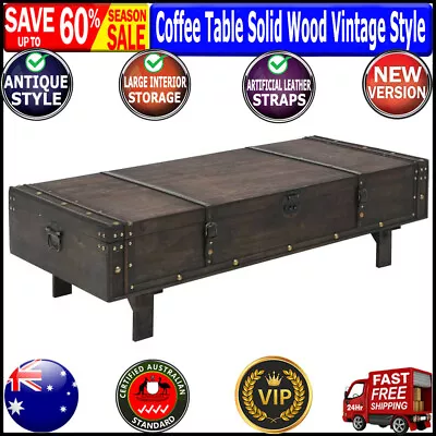 VidaXL Coffee Table Solid Wood Vintage Style 120x55x35 Cm Large Interior Storage • $289.18