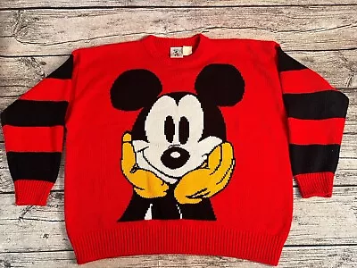 Vintage Disney Mickey Mouse Sweater XL Adult Red Knit 80s Or 90s • $20