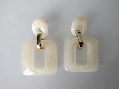 £2.50 • Buy Beige Gold Square Geometric Earrings 60s 70s Style Retro