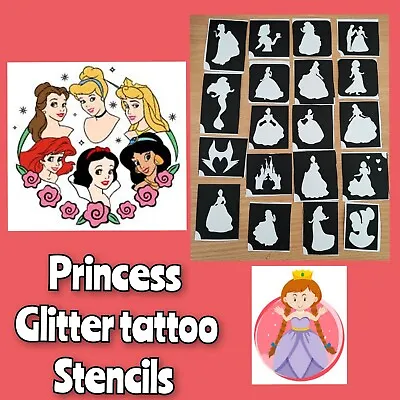 £4 • Buy Glitter Tattoo / Face Paint Stencils. Princess  X 15 + Children Birthday Party