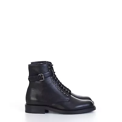 SAINT LAURENT 1290$ Army Boots With Strap In Black Smooth Leather • $872