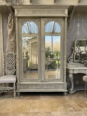 Antique French Carved Mirror  Door Cabinet Wardrobe LineN Press • £890