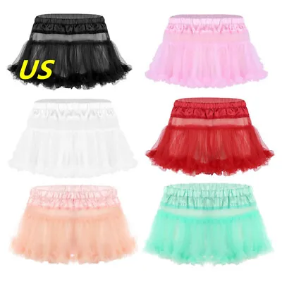 Plus Womens Mini Skirt Mens Tulle Mesh Sheer Skirts Crossdressing Lingerie Dress • $6.43