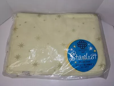 Vintage Beacon Stardust 70 X 90 Inch Sheet Blanket 100% Acrylic Yellow Baby MCM • $27.99