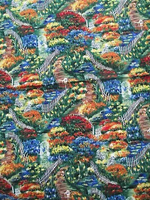 FABRIC Red Rooster  By The Garden Gate  In Vibrant Colors Quilt Craft Sew $2.95 • $2.95