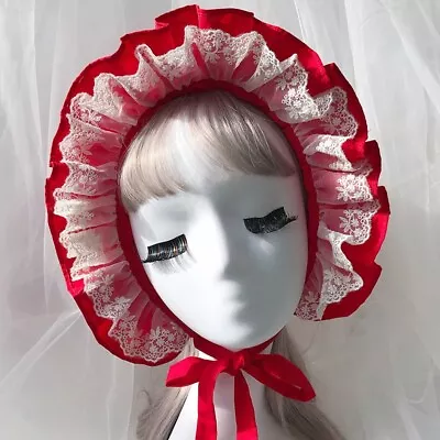 Lady Girls Lolita Hat Lace Ruffle Bonnet Cap Medieval Rococo Bonnet Victorian • $31.89