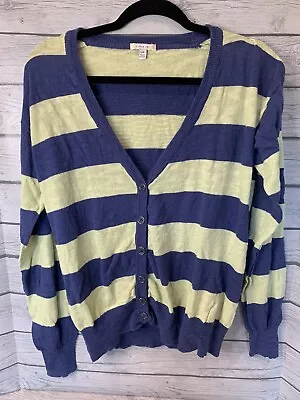 I Love H81 Women's Cardigan Sweater Size L  Button Up Blue & Green Stripped • $17