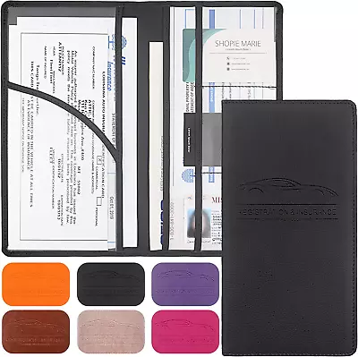 Premium Leather Car Registration & Insurance Card Holder With Magnetic Shut - Fo • $12.16