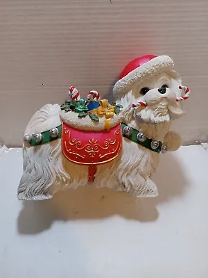 Danbury Mint Christmas Maltese Dog Sculpture-Santa Hat Candy Canes And Presents • $99.99