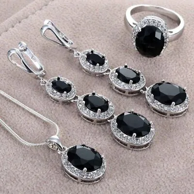 Women 925 Silver Cubic Zirconia Ring Earrings Necklace Set Wedding Jewelry Gifts • £3.91
