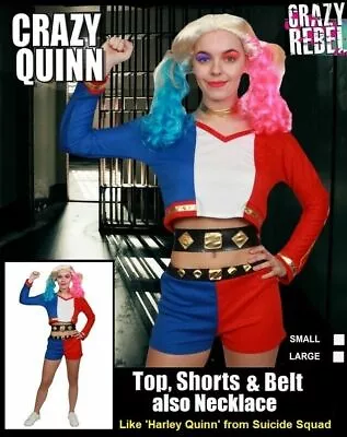 CRAZY REBEL Harley QUINN Adult COSTUME Suicide Squad DC Batman WOMEN Size L • $39.99