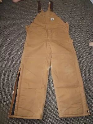 Carhartt Insulated BIB Overalls Canvas Work Wear Jumpsuit Men's Size 34x30 EUC • $35