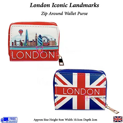 Small Zip Around Wallet London Icons Card Dividers Ladies Purse Union Jack Flag  • £6.95