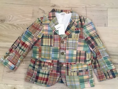 J. Crew Crewcuts Boy’s Madras Patchwork Blazer/Jacket NWT Size 4-5 Medium Cotton • $40