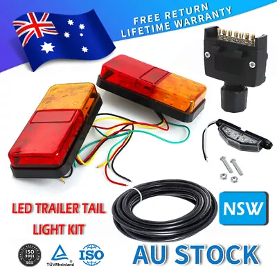 Pair Of 10 LED TRAILER LIGHTS KIT 1x NUMBER PLATE PLUG 8M X 5 CORE CABLE 12V • $43.99