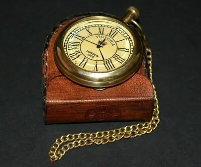 Antique Brass Pocket Watch Victoria  1875 Vintage With Leather Box Occasion Gift • $22.54