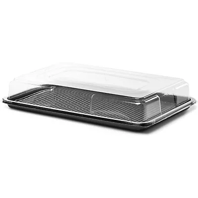 £94 • Buy 50 X Black Large Rectangular Sandwich Platters + Clear Lids Cakes Buffets Party