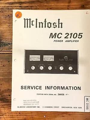 McIntosh MC2105 MC-2105 Amplifier Service Manual *Original* #2 • $39.97