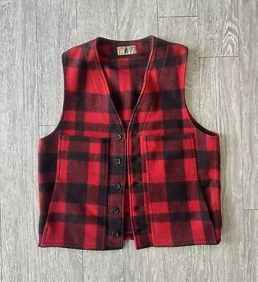 Vintage Filson Wool Mackinaw Vest Style 20 Red Plaid Mens Fit Sz 38 Missing Sz • $105