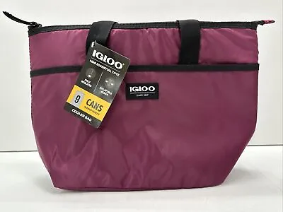 IGLOO Burgundy Cooler Bag Lunch Tote Insulated Max Capacity 9 Can Zipper Closure • $18.99