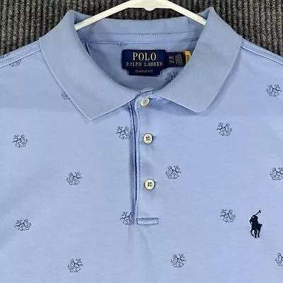 Polo Ralph Lauren Mens 2XL Blue Short Sleeve Anchor Dog Print Classic Fit Polo • $39.99