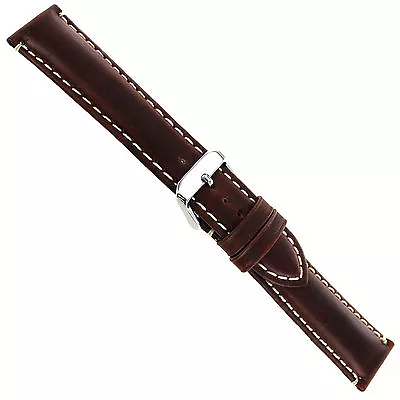 24mm Hadley Roma Brown Contrast Stitched Oil Tan Leather Mens Band LONG 885 • $29.95