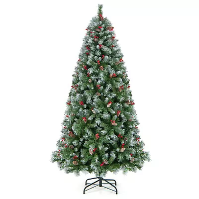 7.5 FT Artificial Christmas Tree Hinged W/ 267 Red Berries & 560 Warm LED Lights • $109.99