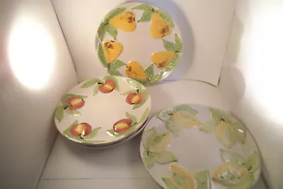 Vintage Lot Of 4 Made In Portugal Art Pottery Plate Fruit Pear Apple Lemon • $39.99