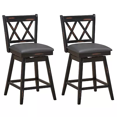 Costway Set Of 2 Barstools Swivel Counter Height Chairs W/Rubber Wood Legs Black • $159.99