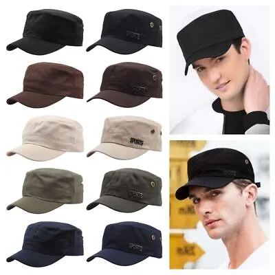 Hats Adjustable Women Men Flat Top Caps Cadet Hat Bone Cap Men Military Cap • £4.46