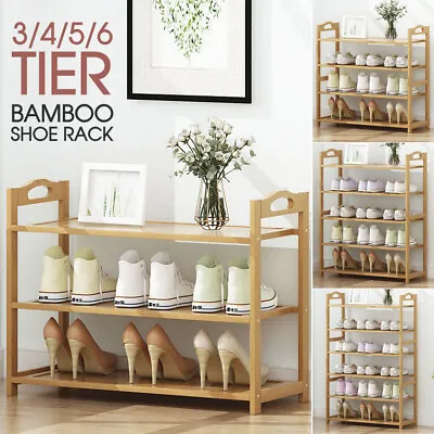 $30.99 • Buy 3 4 5 6 Tier Layer Shoe Rack Bamboo Wooden Shelf Stand Storage Organizer