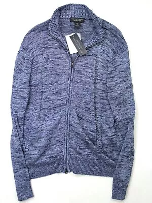 The Mens Store Bloomingdales Linen Melange Knit Full Zip Sweater XL Navy Blue • $15.84