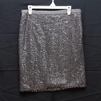 J Crew Gunmetal Siver Metal Sequin Silk Lining Pencil Stardust Short Skirt Sz 10 • $29