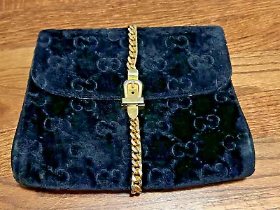 Vintage Gucci Black Velvet Chain Closure Clutch Purse Bag • $13.50