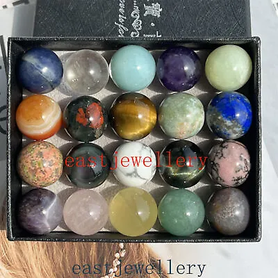 20pcs Natural Mixed Carved Sphere Quartz Crystal Ball Reiki Healing +box 15mm+ • $16.24