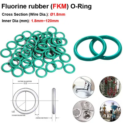 Wire Dia=1.8mm O-Ring FKM Fluorine Rubber Sealing GasketI.D=1.8mm~120mm Green • £2.03