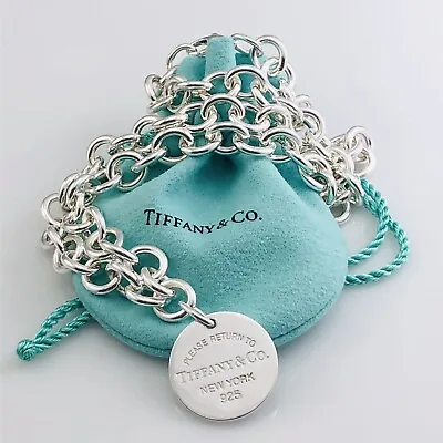 22  Return To Tiffany Men's Unisex Circle Round Tag Necklace In Sterling Silver • $585