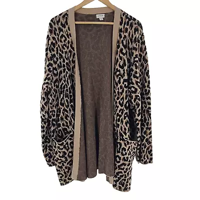 J. Crew Factory  Leopard Open Cardigan Brown Black Size 2X Front Pockets AG764 • $28